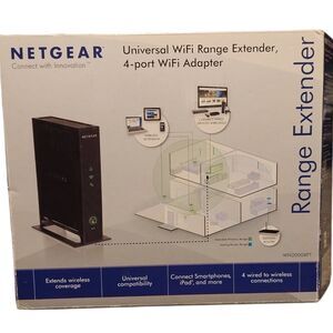 NETGEAR WN2000RPT Universal 4 Port Wi-Fi Range Extender Adapter Brand New